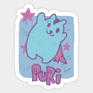 Oshi no Ko or My Star Idol's Child Anime and Manga Characters Aqua Hoshino Neon Distressed T-Shirt Design Puri the Cute Fat Cat in Episode 7 Sticker